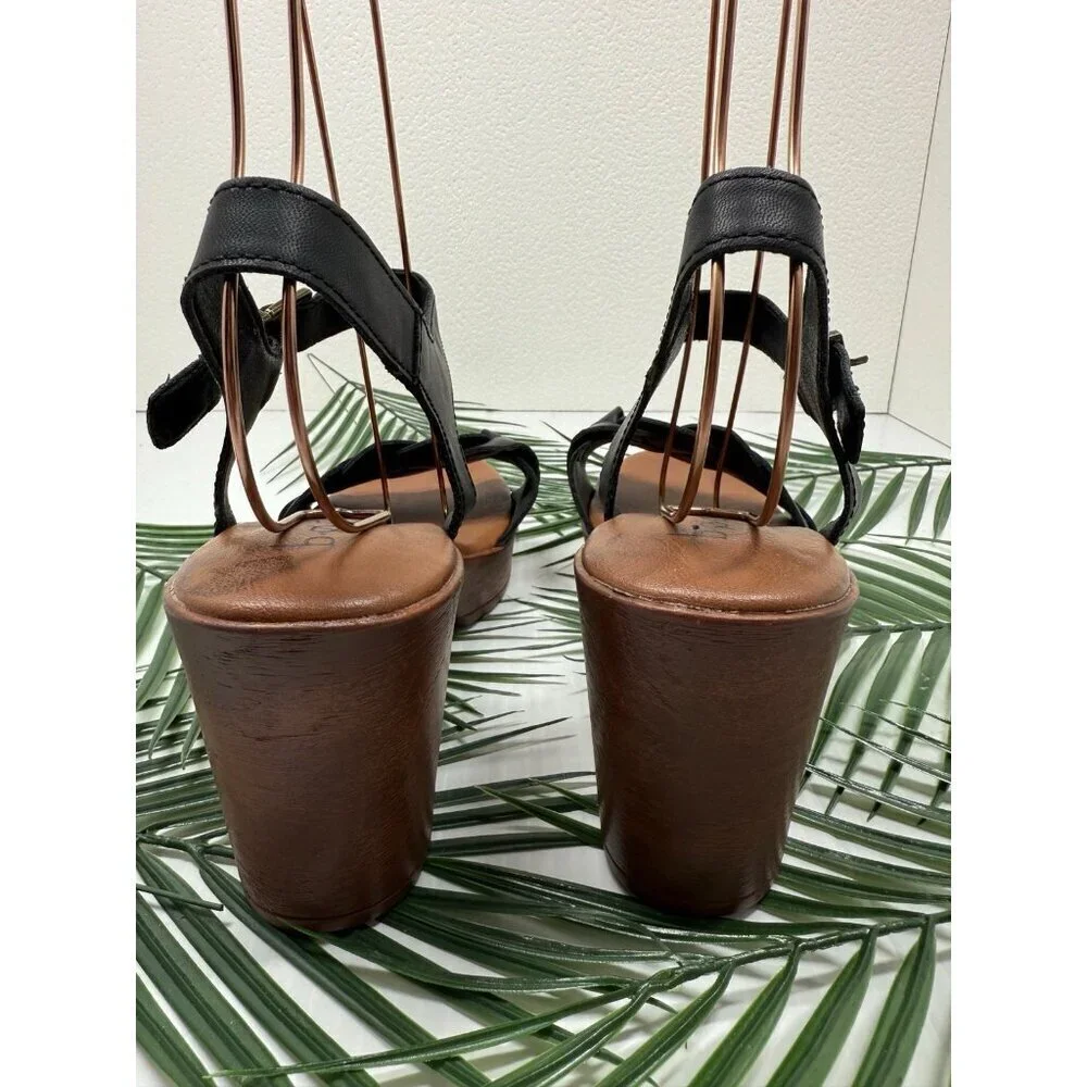 B.O.C Sandals Women's Black Gigi Faux Leather Braided Strappy Block Heel Sz 10M